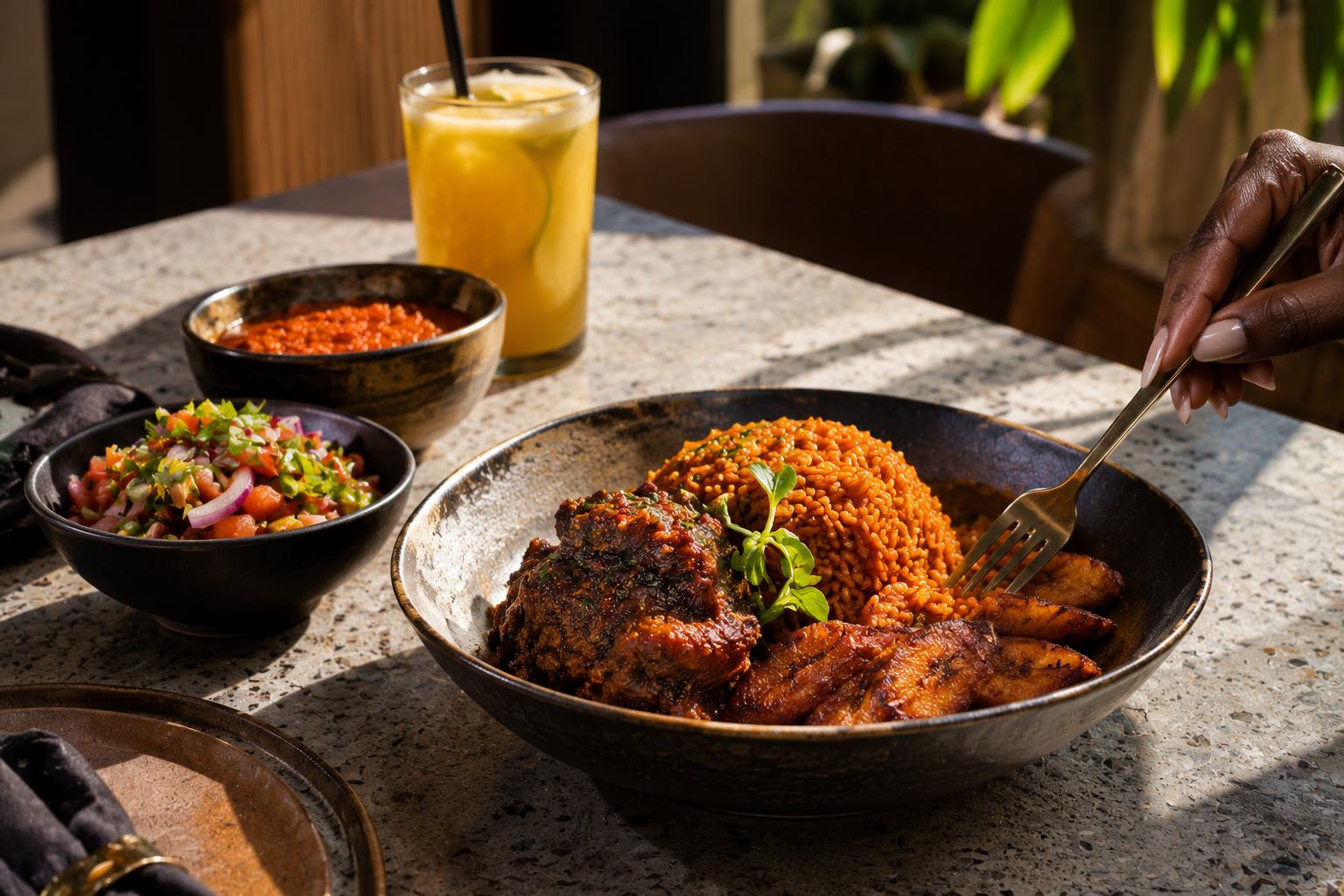 Plated Nigerian dish, commercial food photography