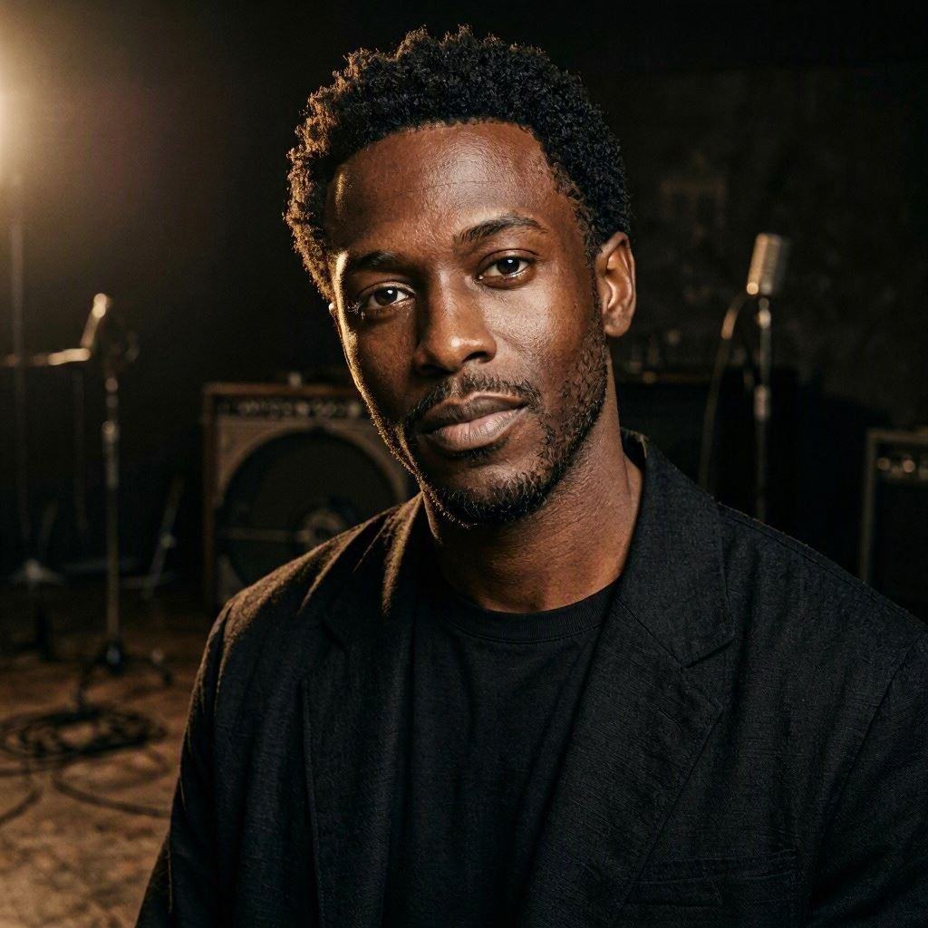Studio portrait of a musician in dark light