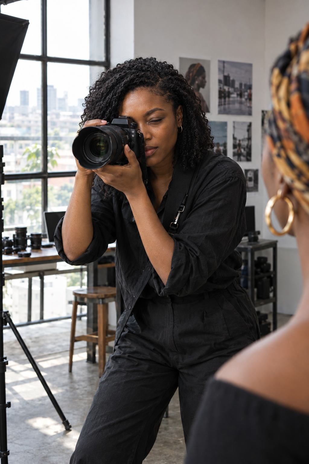 Portrait of Nia Adebayo holding a camera