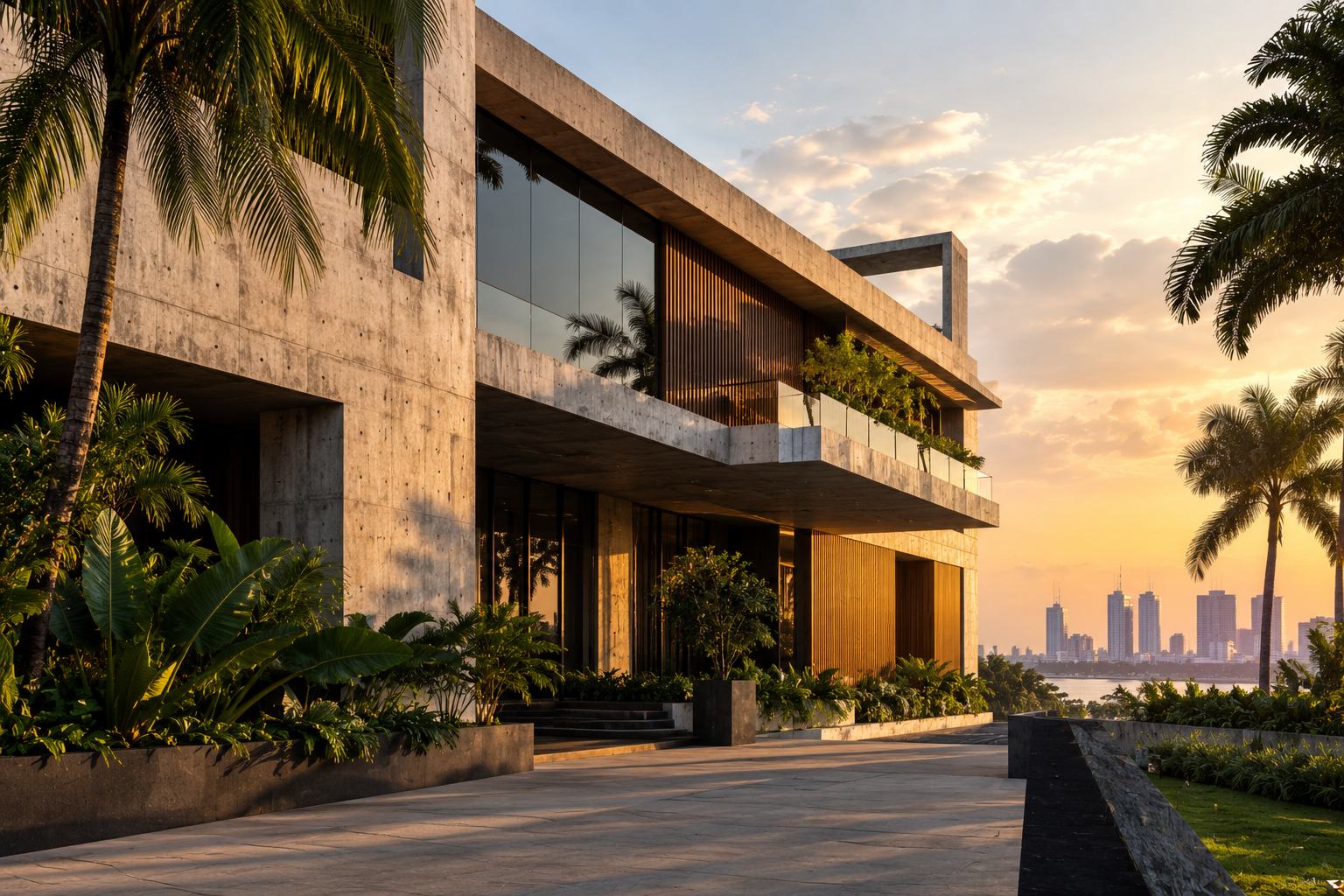 Modern architecture at golden hour